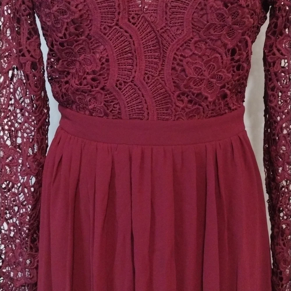 NWT Lulus Burgundy Lace Open Back Maxi Gown Romantic Formal Evening Glam Medium - Picture 9 of 14